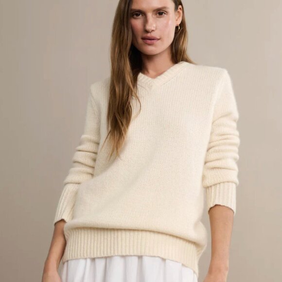💛 Jenni Kayne Cashmere Kate V Neck, Ivory, Size M 💛 - Picture 1 of 11